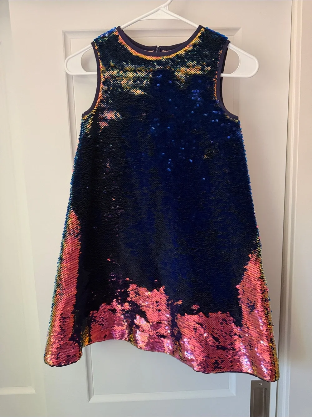 Mini Boden Rainbow Flip Super Sequin Party Dress - Gold, Pink, Blue. Size 9-10